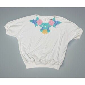Vtg 80s Alfred Dunner Embroidered Floral Appliqué Short Sleeve Pullover Womens M